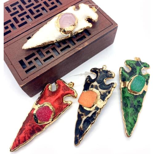 Natural Stone Resin Pendant Lady Necklace Earring Pendant Jewelry Accessories DIY Electroplating Craft Anchor Shape Mixed Color