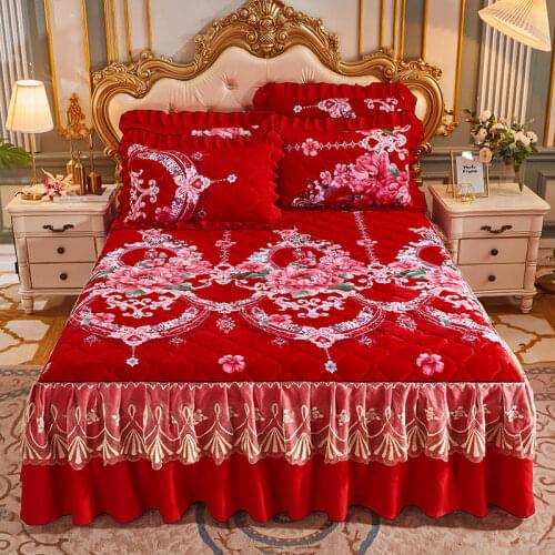 Anti Slip Bedspreads Elastic Pleated Bed Skirt Floral Printed Soft Sheet Bedding Ruffle Wrap Bed Cover Home Decor