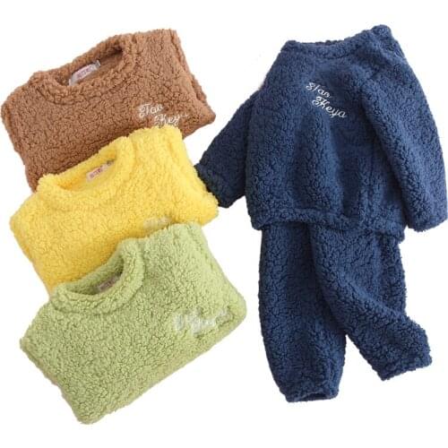 2020 New Childrens Winter Pajamas Set For Girls Long-Sleeved Flannel Fleece Thickened Warm Autumn Baby Boys Girls Clothing Kids