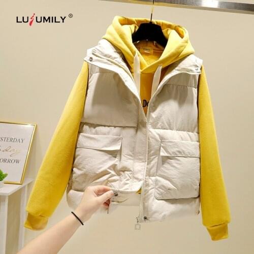 Lusumily 2020 New Korean Style Winter Vest Women New Slim Thick Cotton Waistcoat Female Embroider Vest Sleeveless Coat Jacket