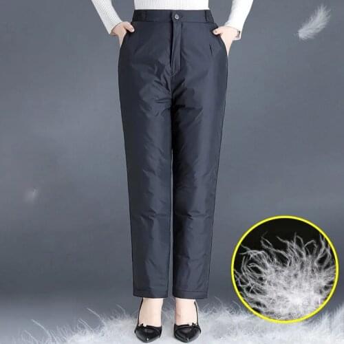 Autumn Winter Down Cotton Straight Pants High Waist Women Casual Trousers Plus Size Outdoor Cold Proof Add Velvet Thick Pants
