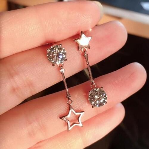 Five star style Classic round Moissanite stud earrings 6.5mmx6.5mm size shiny gem GRA certificate real 925 silver birthday gift