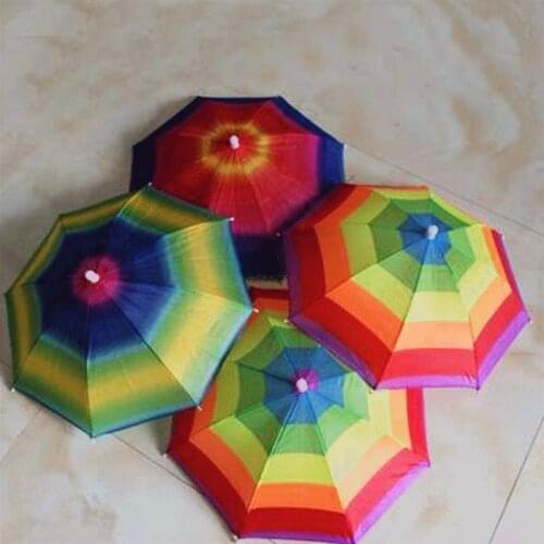 Rainbow Umbrella Hat Creative Portable Outdoor Shade Rain Hat Random Awning Camping Fishing Hiking Umbrella For Adult Kid
