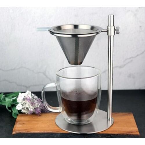 Adjustable Stainless Steel Pour Over Coffee Maker Station Stand with Reusable Double Filter Freestanding Drip Cone Brewer Direct