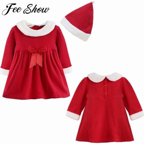 Christmas Baby Santa Claus Costume Baby Girl Cosplay Clothes Long Sleeve Toddler Girls Red Dress Cute Infant Baby Winter Dress