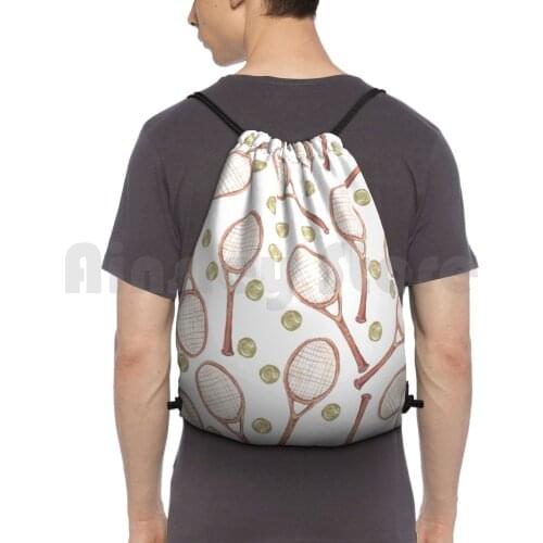 Pattern " Tennis Racket With Tennis Ball " Backpack Drawstring Bag Riding Climbing Gym Bag Racket Ball Court Green Yellow