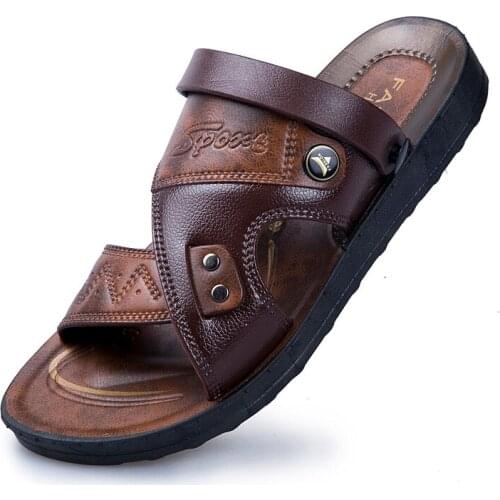 Mens Summer Sandals Outdoor Beach Shoes Platform Sandals Fashion Beach Slippers Men High Quality Leather Sandals Size 40-44