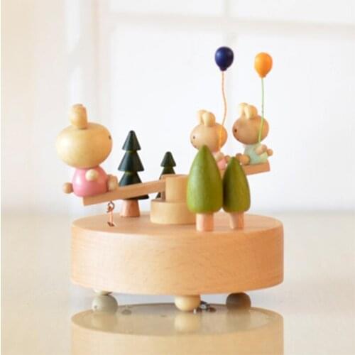 Seesaw Little Bear Wooden Music Box Table Home Decoration Childrens Day Gift H3CC