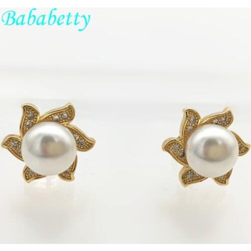 New 2018 hot sale 18KGP Freshwater real pearl genuine Inlay CZ A flower Fashion Jewelry Gift Stud Earring