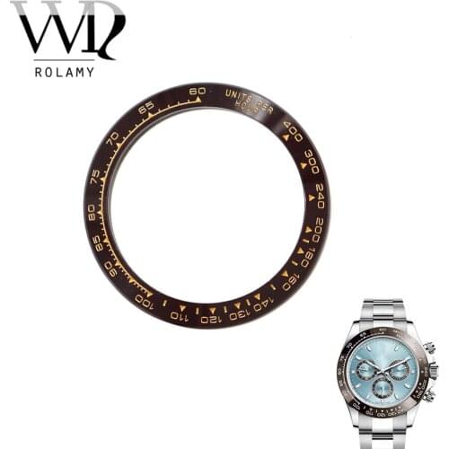 Rolamy Replacement High Quality Pure Ceramic Brown With Gold Writings 38.6mm Watch Bezel for Rolex DAYTONA 116500 - 116520