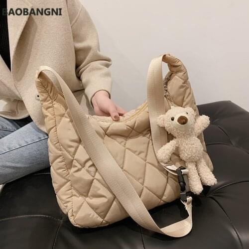 New Fashion Women Handbags Space Pad Cotton Feather Down Large Tote Female Shoulder Bags Korean Solid Color Ladies Messenger Bag