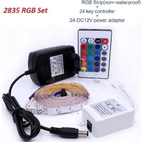 DC12V LED LED Strip Light 2835 No-waterproof Bar Lamp Diode Flexible TV Computer Backlight 24Key+Contact Tape + Adapter Plug