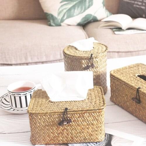 Woven Tissue Box Desktop Drawer Tray Toilet Hand Tray Storage Box Hand-woven Household Dustproof Napkin Box