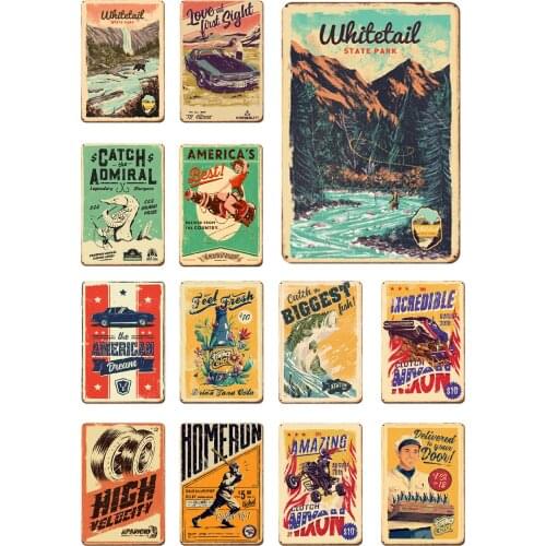 Whitetail State Park Vintage Metal Plate Catch The Biggest Fish American Dream for Bar Decoration Shabby Chic Home Artwall Decor