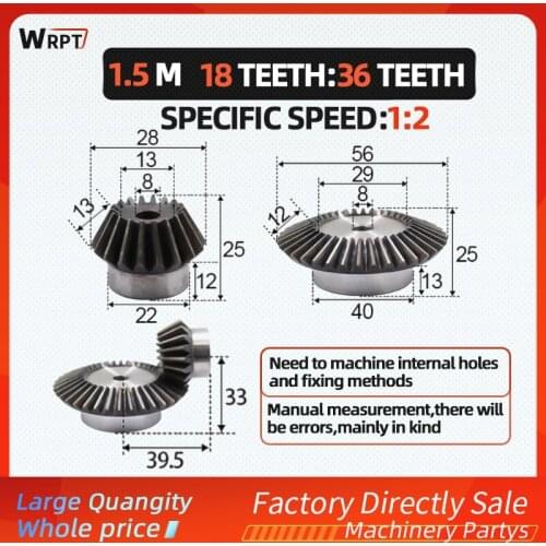 1.5 Mould precision bevel gear 1:2 speed ratio 90 degree transmission bevel gear1.5M18Teeth:36Teeth inner bore 8mm、8mm