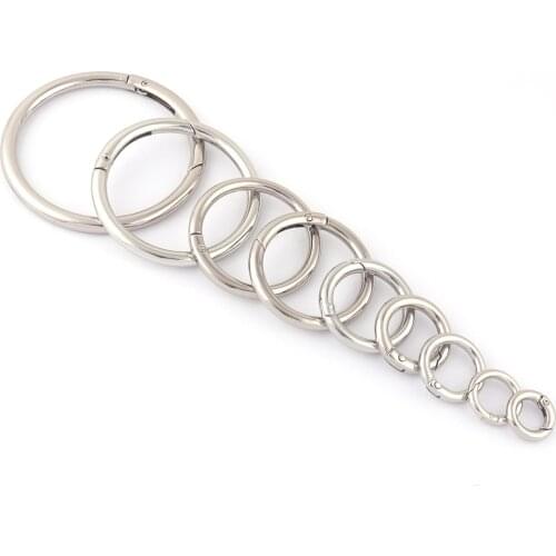 10-61mm Silver Gate Spring O-Ring Round Push Trigger Snap Hooks Buckles Making Purses Handbags webbing For Leather Accessories