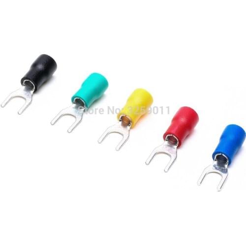100PCS SV2-4s Electrical Crimp Terminal block U-type Cold-pressed Pre Insulated Fork Wire Connector 16-14 AWG red blue yellow