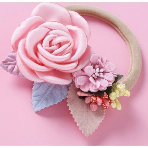 2020 Fashion Flower Baby Girl Accessories Cotton Rose Elastic Hair bands Lovely Nylon Headbands For Kids Newborn Hair Ties