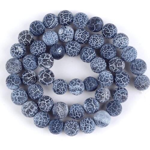 4/6/8/10/12mm Natural Weathered Frosted Cracked Black Stone Beads For Jewelry Making Needlework Diy Bracelet Charms Accessories