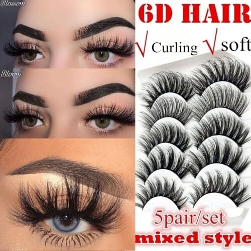 5pairs/Set 6D Handmade Chemical Fiber False Eyelashes Naturally Long And Soft Makeup Female Eye Lash Extension Cross Makeup Tool
