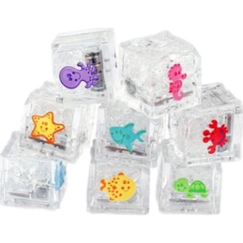 8pcs Funny Baby Bath Toy Colorful Lights Lit Ice Cube Luminous Toy Bar Wine Glass Decoration Supplies Flash Light Luminous Neon