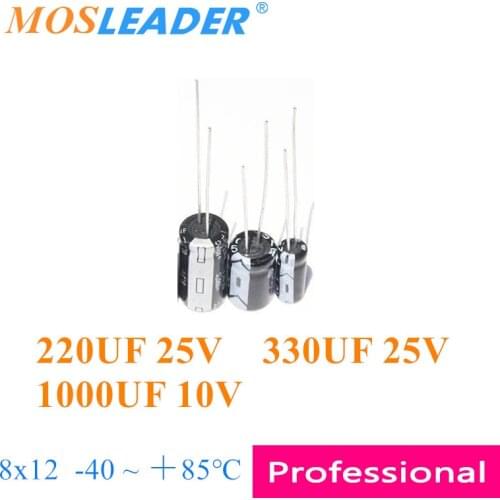 Mosleader 500pcs 8*12 220UF 25V 330UF 25V 1000UF 10V 8x12 -40 ＋85℃ DIP Aluminum electrolytic capacitor Chinese