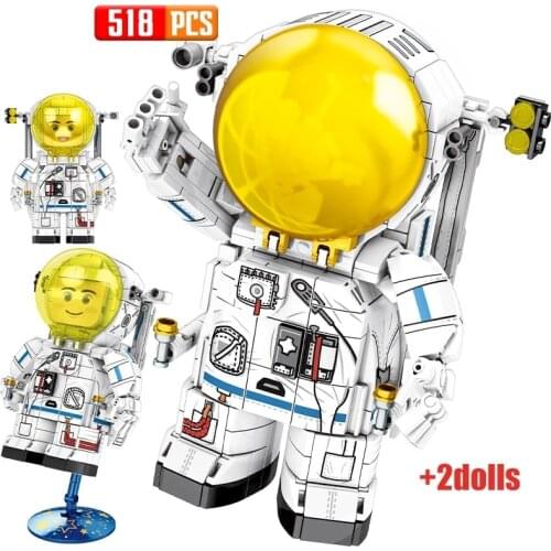 2021 MOC Astronaut Cute Saturn Science Rockets Space Moon Technical City Building Blocks Classic Model Bricks Kits Sets Ideas