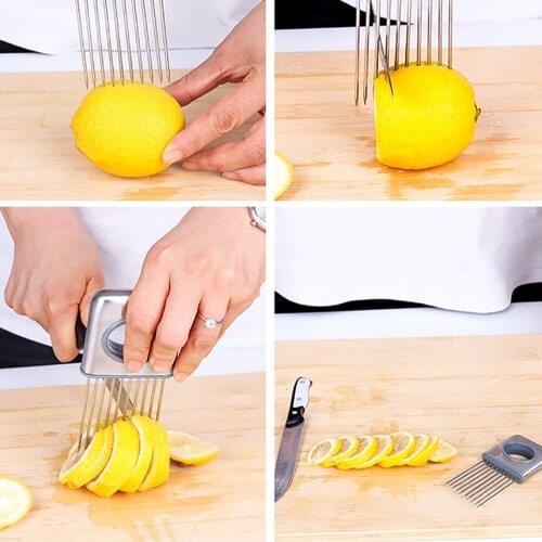 Cutting Aid Holder Stainless Steel Onion Holder Slicer Tomato Cutter With 10 Even Prongs Easy Hold And Silcing Lemon Vegetable 2