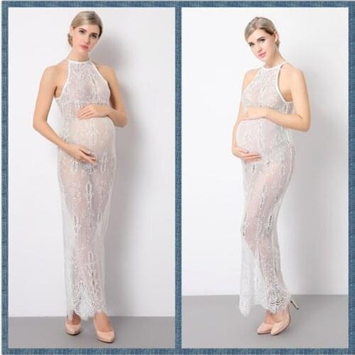 White Lace Maternity Dresses for Photo Shoot Sheer Pregnant Photography Clothes Pregnancy Dress Maternity Photography Props