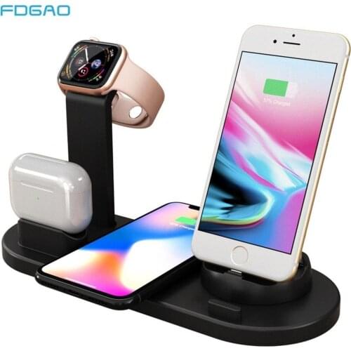 10W Qi Wireless Charger Dock Station 4 in 1 For iPhone Airpods Pro Type C Stand USB Quick Charging 3.0 For Apple Watch Charger