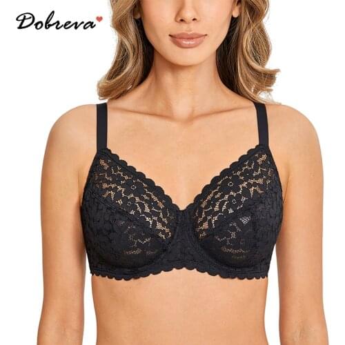 DOBREVA Womens Full Coverage Unlined Lace Minimizer Bra Plus Size Underwire Bralette