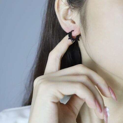 Black Punk Women Men Stainless Steel Earrings Ear Studs Spike Rivet Hoop Huggie Gothic Black Earring Jewelry Gifts Accessories