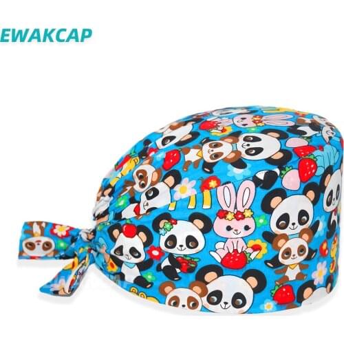 Doctor operating room pattern printing With sweatband nursing head cap lab scrub pet shop surgicals hat Unisex Dentist scrub cap