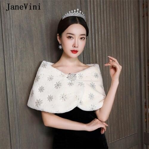 JaneVini Elegant Light Champagne Wedding Cape Faux Fur Cloak Bridal Jacket Winter Shawls Wraps Bolero Evening Party Accessories