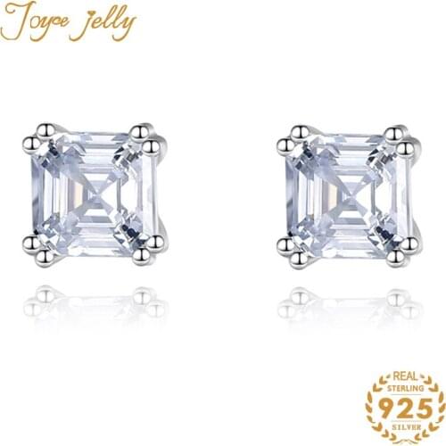 JoyceJelly Women Stud Earrings Square Gemstone 925 Sterling Silver Simple Style Fashion Wedding Jewelry Hot Selling Gifts 2020