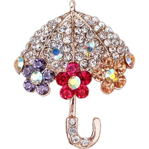 Creative Novelty Fashion Women Brooch Pin Umbrella Flower Rhinestone Inlaid Brooch Pin Jacket Collar Decor Womans accesories