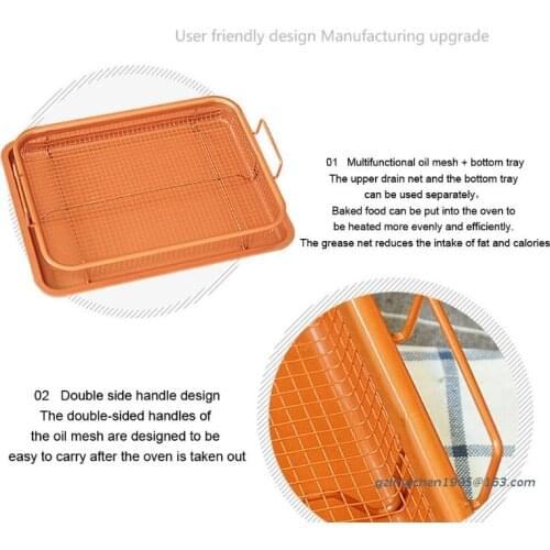 P8DE Metal Oven Crisper Tray Non Stick Cookie Sheet Air Fry Pan Grill Chips Basket