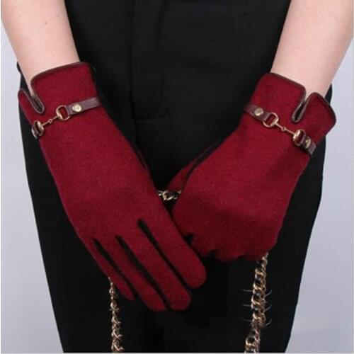 Fashion Chain Cashmere Embroidery Plush Windproof Driving Glove Winter Warm Womne Wool Thicken Cycling Touch Screen Mitten L29L