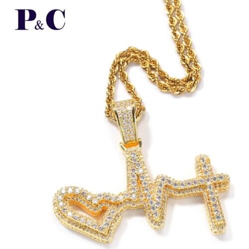 Fashion Jewelry Iced Out Heart Cross ECG Pendants Necklaces For Men and Women Lover Gift Drop Shipping