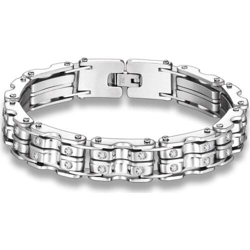 Men Bracelet Bangles High Quality Stainless Steel Silver Crystal Mens Bracelets Jewelry Wristbands 2018 Fashion Jewelry