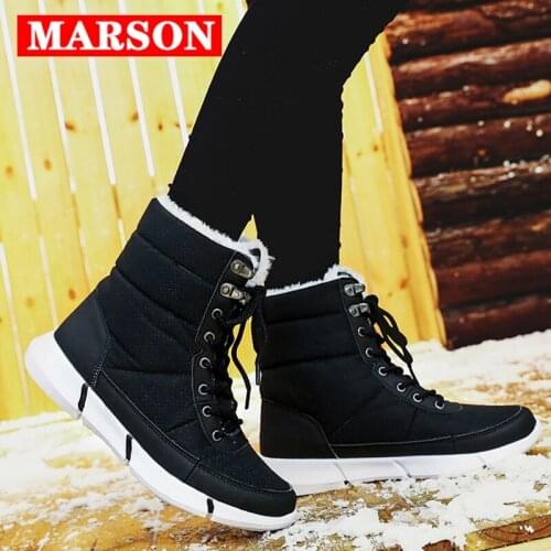 MARSON Couple Winter Snow Boots Waterproof Men Boots Casual Flats Shoes With Fur Plush Warm Women Mid-Calf Shoe Sneakers Unisex
