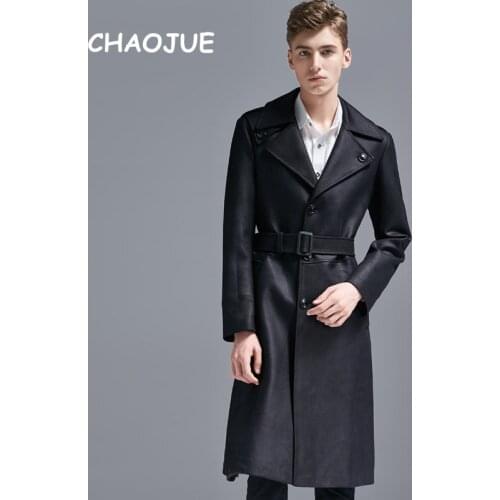 CHAOJUE Brand Men Black Extra Long Faux Suede Coat England S to 6XL Trench Coat Male Single Breasted Long Pea Coat Sales