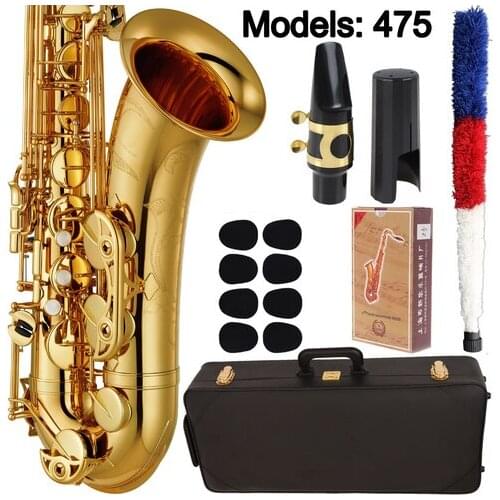 Music Fancier Club Tenor Saxophone 475 Gold Lacquer Case Sax Tenor Mouthpiece Ligature Reeds Neck Musical Instrument Accessories
