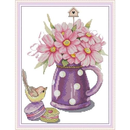 Joy Sunday Birds and flowers Printed Cross Stitch Set Needlework DIY 14CT Cross Stitch Patterns Kit Impreso Water Soluble Canvas