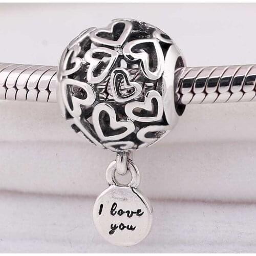 Original Openwork Love Hearts With I Love You Pendant Beads Fit 925 Sterling Silver Charm Bracelet Bangle DIY Jewelry