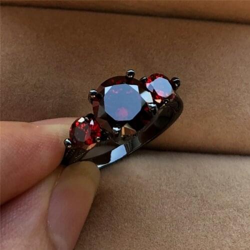 Luxury Female Big Red Zircon Stone Ring 14KT Black Gold Wedding Ring Unique Style Promise Engagement Rings For Women