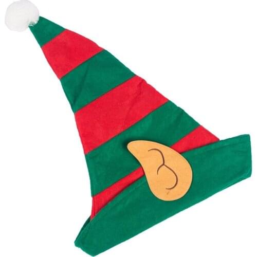Christmas Elf Hat for Adults Children Red and Green Striped Design Santa Hats Ornament Party Cap Xmas Party Props