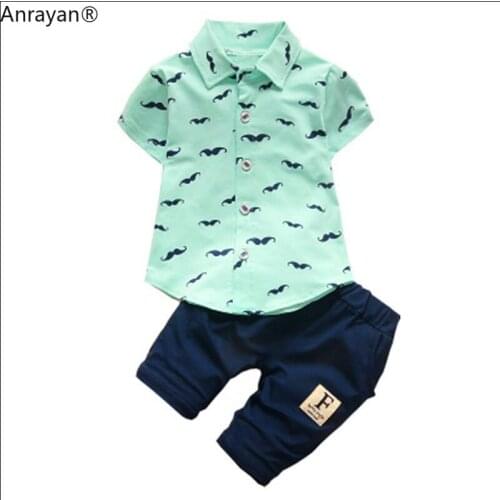 Summer Baby Boy Girl Clothes Shirt Pants 2Pcs/Sets Gentleman Style Kid Lovely Beard Lapel Infant Casual Suits Children Tracksuit