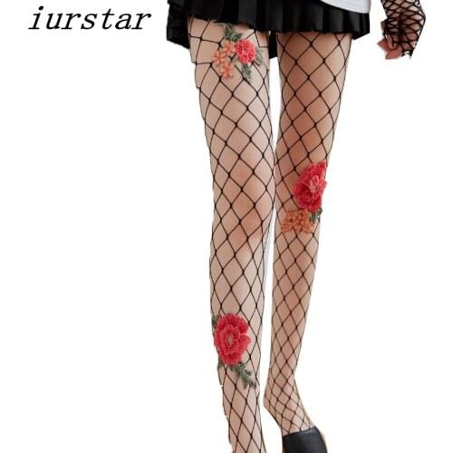 Iurstar Sexy Tights Women Nightclub Rhinestone Tights Mesh Stockings Flower Fishnet Stockings Sheer Pantyhose Tattoo Tight