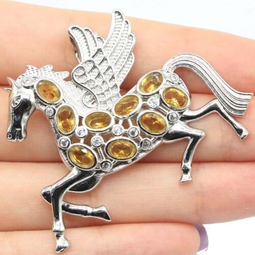 56x45mm Fabulous Pegasus Created Golden Citrine New Stone Iolite CZ Birthday Gift Silver Pendant Daily Wear Wholesale